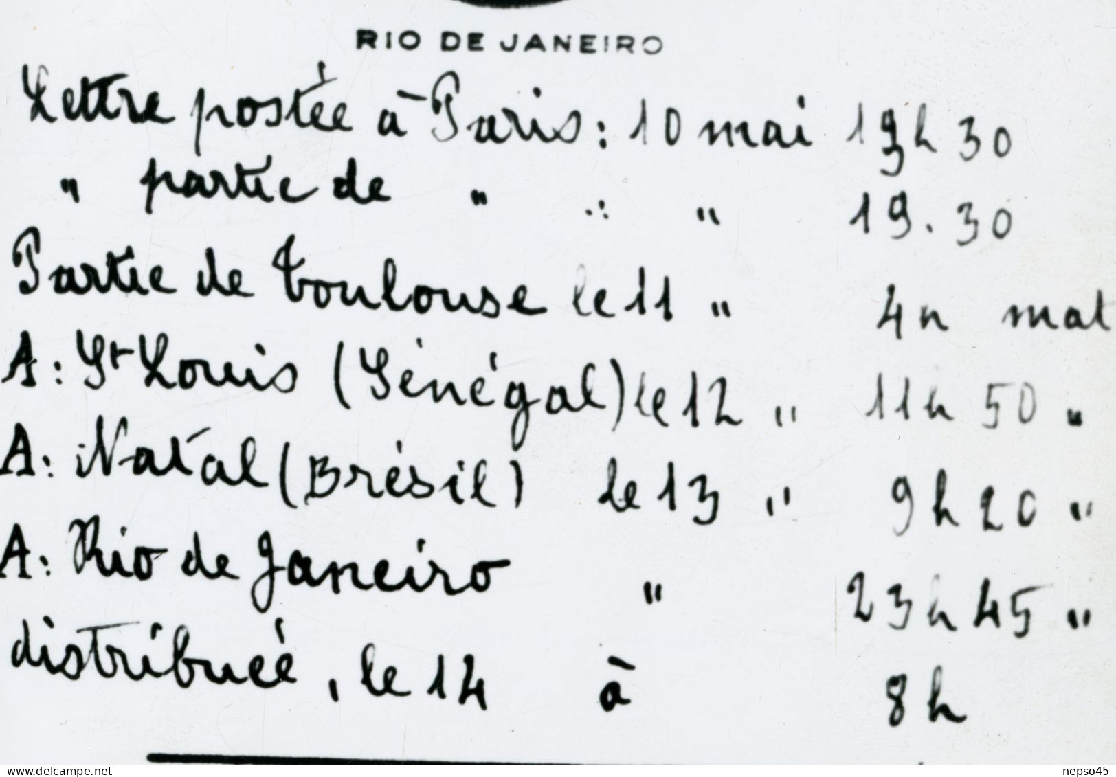avion.courrier signé Mermoz voyagé liaison postale Paris France et Rio  Amérique du sud.Laté 28.détails du voyage.