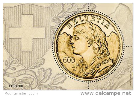 Switzerland 2013 "Goldvreneli" Coin On Stamp Mountain Gold MNH ** (high Face Value) - Gemüse