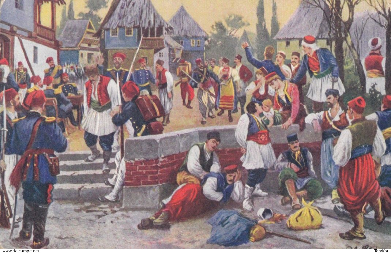 Old Artistic Postcard "Vojačenje Za Vreme Turaka". Turkish Soldiers Enlisting Serbian Men I Old Serbia. - Montenegro