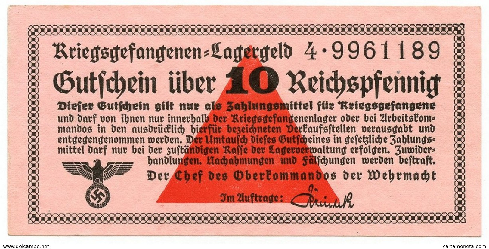 10 REICHSPFENNIG PRIGIONIERI DI GUERRA WWII GERMANIA LAGERGELD 1939-1945 QFDS - Otros & Sin Clasificación