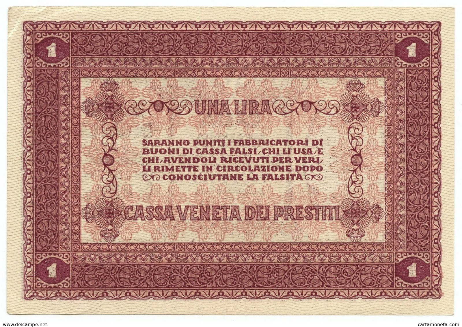 1 LIRA CASSA VENETA DEI PRESTITI OCCUPAZIONE AUSTRIACA 02/01/1918 SUP - Besetzung Venezia