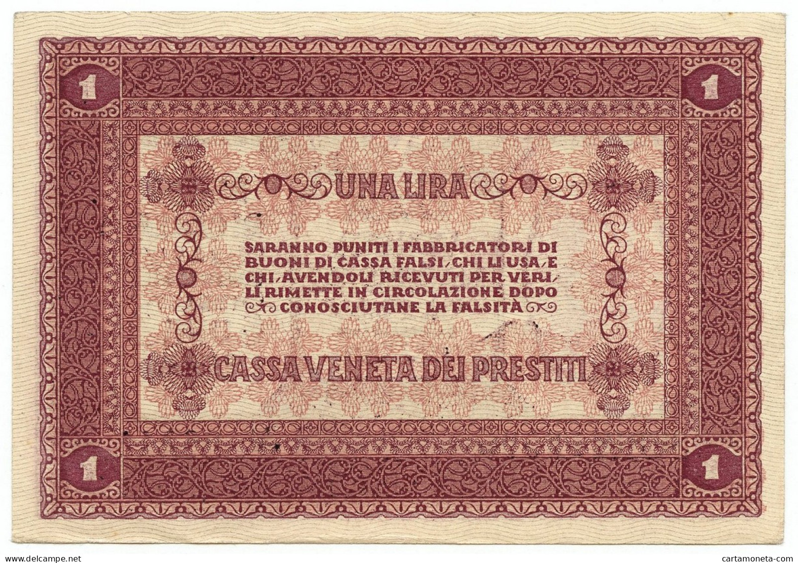 1 LIRA CASSA VENETA DEI PRESTITI OCCUPAZIONE AUSTRIACA 02/01/1918 SUP - Besetzung Venezia