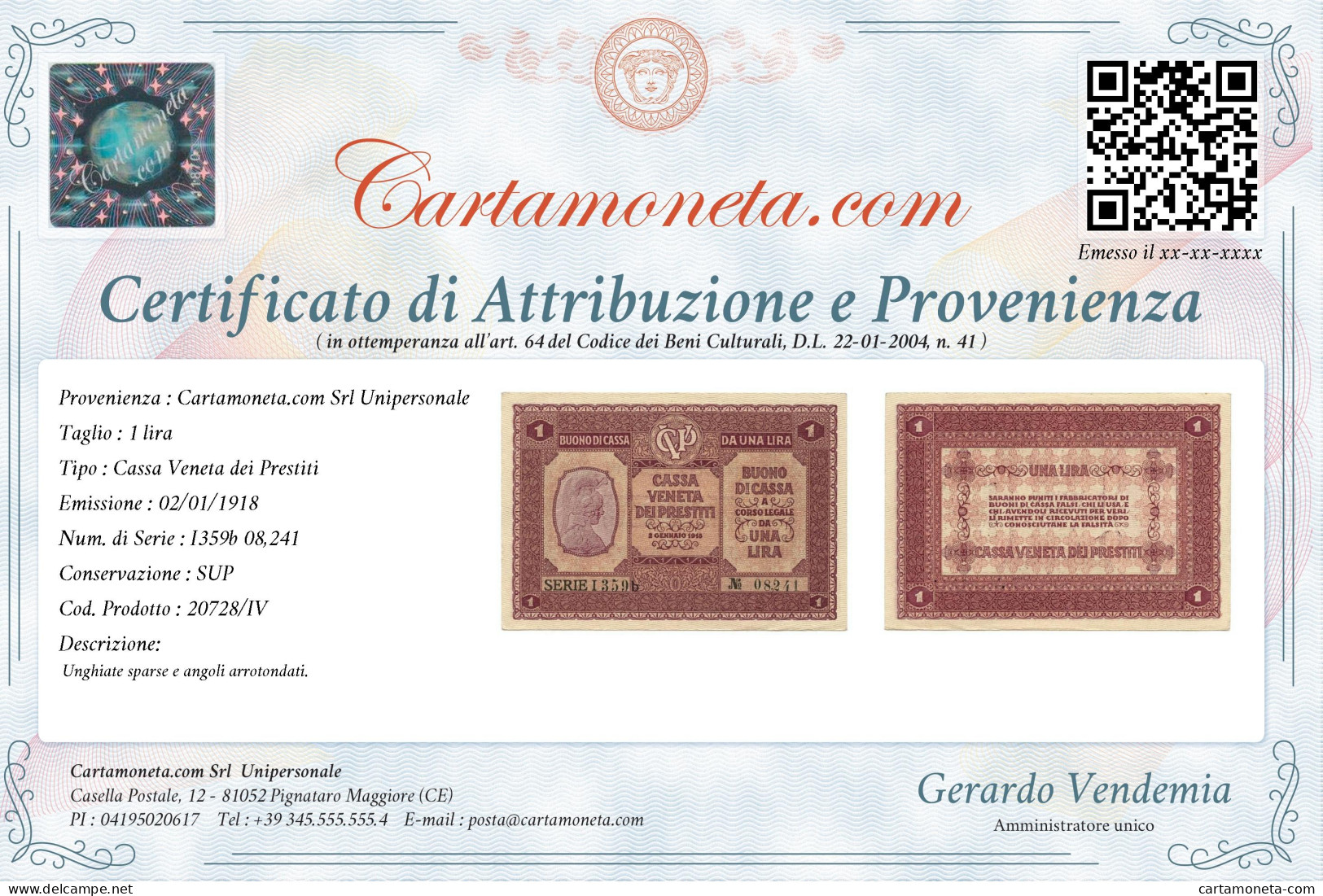 1 LIRA CASSA VENETA DEI PRESTITI OCCUPAZIONE AUSTRIACA 02/01/1918 SUP - Occupation Autrichienne De Venezia