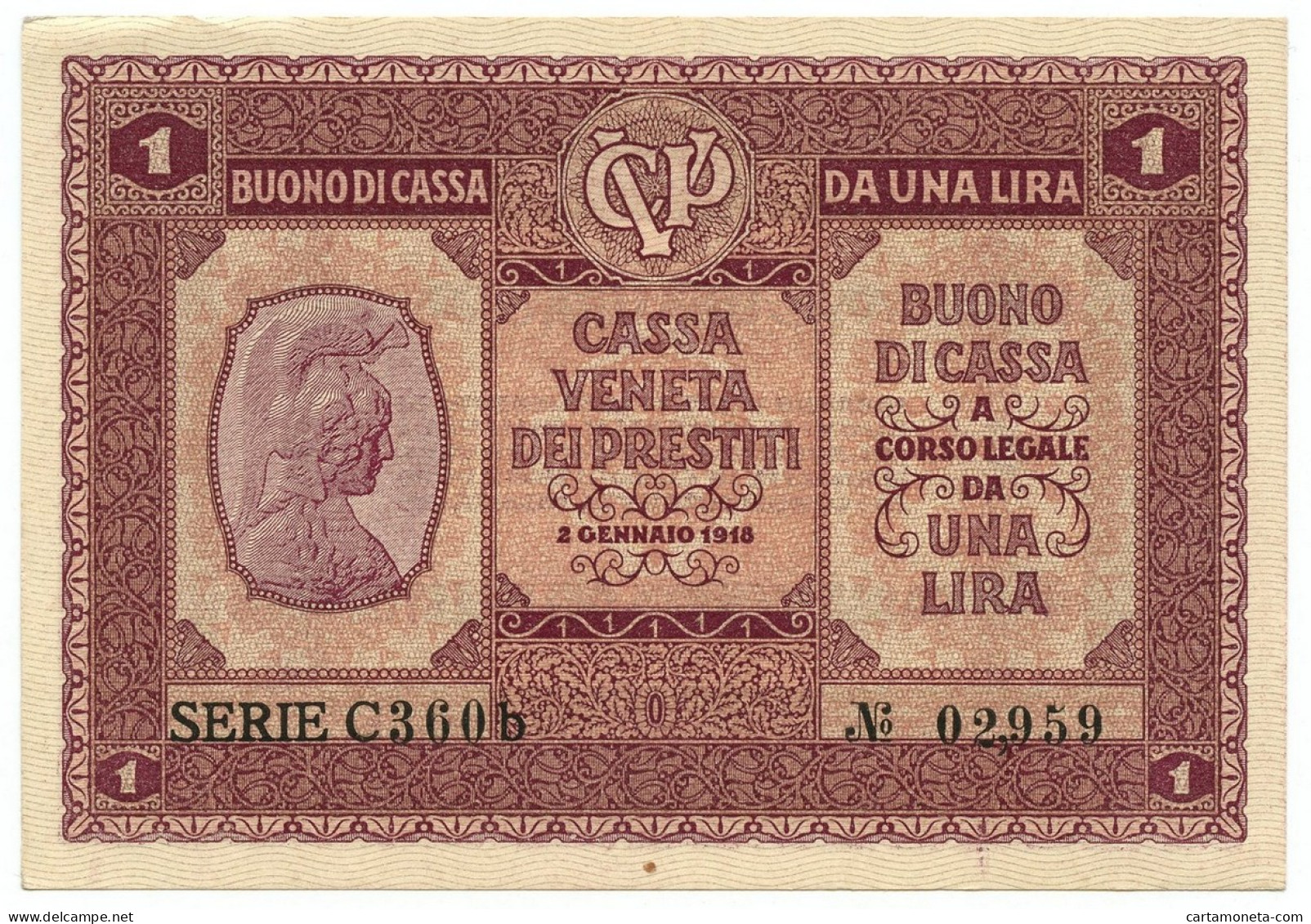 1 LIRA CASSA VENETA DEI PRESTITI OCCUPAZIONE AUSTRIACA 02/01/1918 SUP+ - Ocupación Austriaca De Venecia