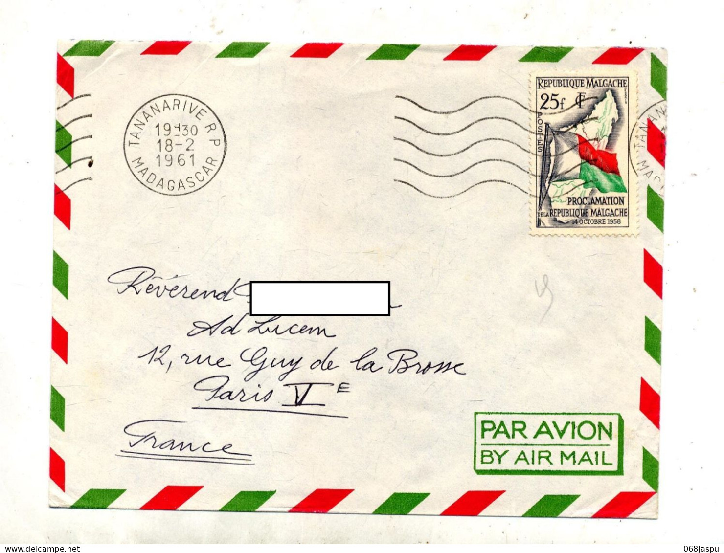 Lettre Flamme Muette  Tananarive Sur Republique - Madagaskar (1960-...)