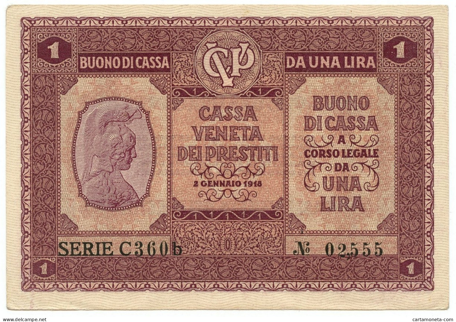 1 LIRA CASSA VENETA DEI PRESTITI OCCUPAZIONE AUSTRIACA 02/01/1918 SUP - Occupation Autrichienne De Venezia