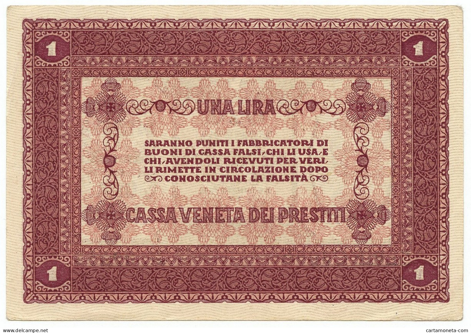 1 LIRA CASSA VENETA DEI PRESTITI OCCUPAZIONE AUSTRIACA 02/01/1918 SUP - Oostenrijkse Bezetting Van Venetië