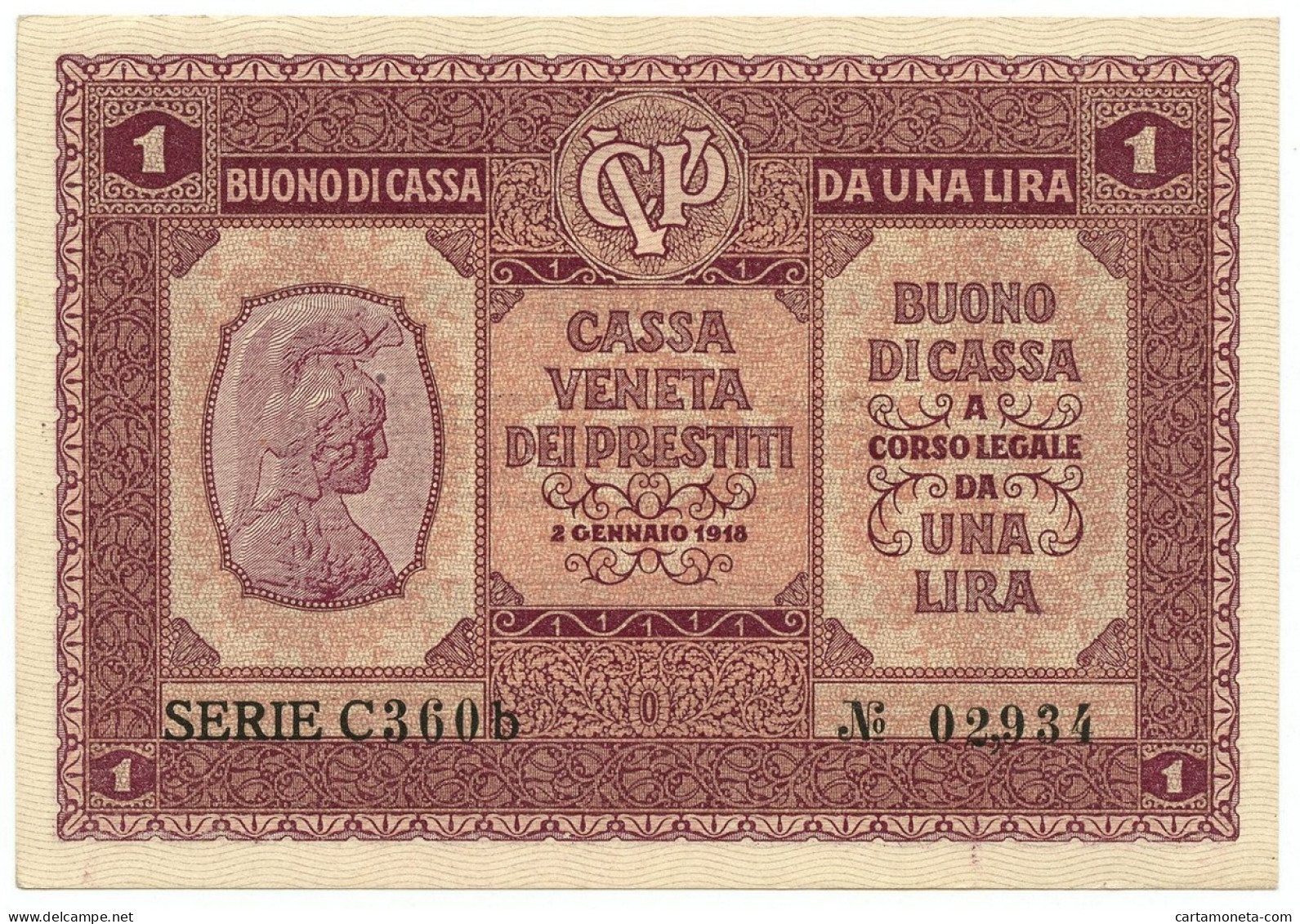 1 LIRA CASSA VENETA DEI PRESTITI OCCUPAZIONE AUSTRIACA 02/01/1918 QFDS - Occupation Autrichienne De Venezia