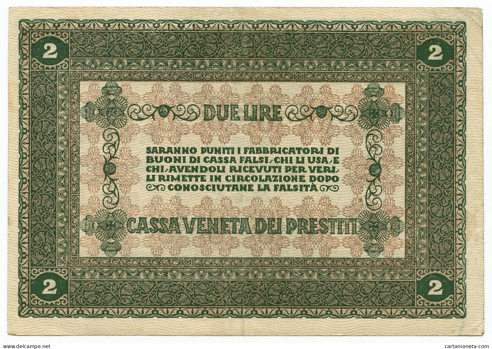 2 LIRE CASSA VENETA DEI PRESTITI OCCUPAZIONE AUSTRIACA 02/01/1918 BB+ - Besetzung Venezia