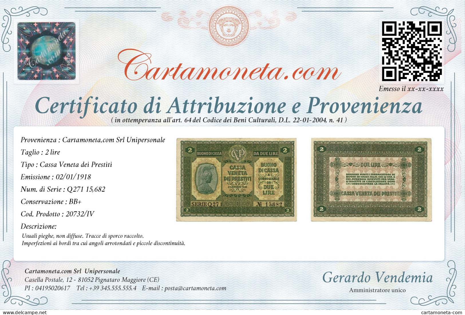 2 LIRE CASSA VENETA DEI PRESTITI OCCUPAZIONE AUSTRIACA 02/01/1918 BB+ - Occupation Autrichienne De Venezia