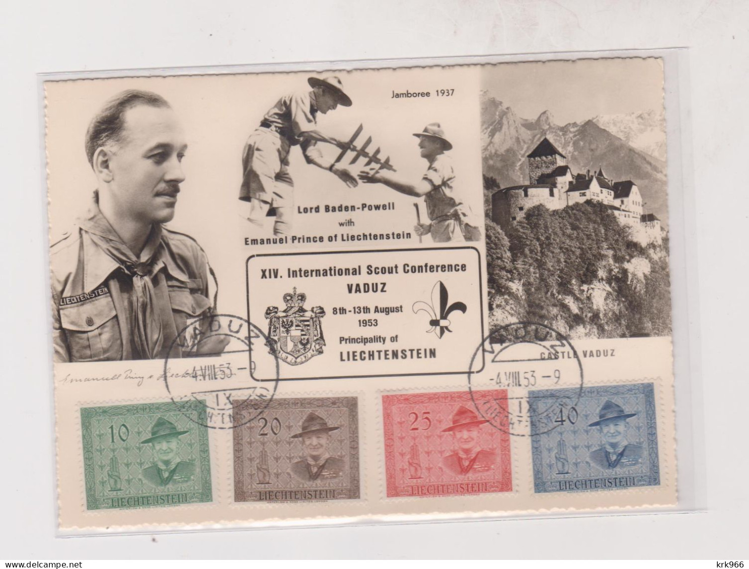 LIECHTENSTEIN, VADUZ 1953 FDC Postcard Boy Scouts - Covers & Documents