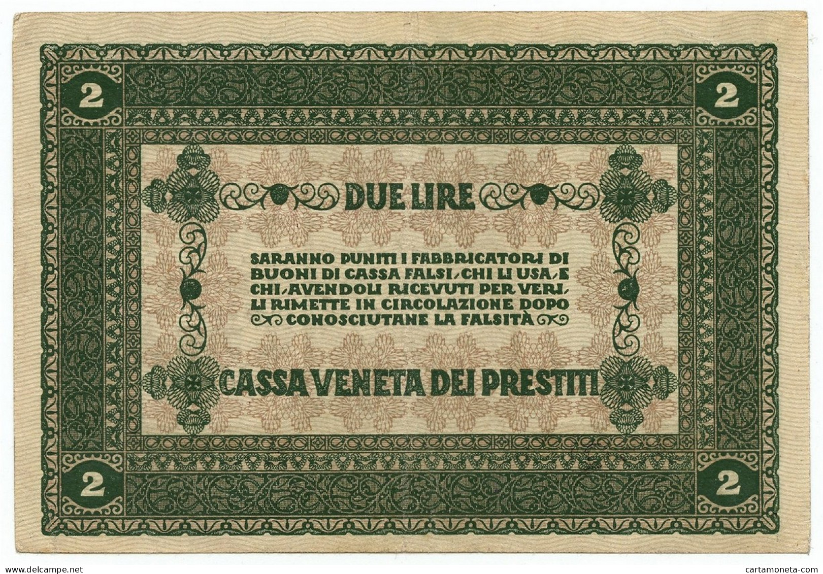 2 LIRE CASSA VENETA DEI PRESTITI OCCUPAZIONE AUSTRIACA 02/01/1918 BB+ - Ocupación Austriaca De Venecia