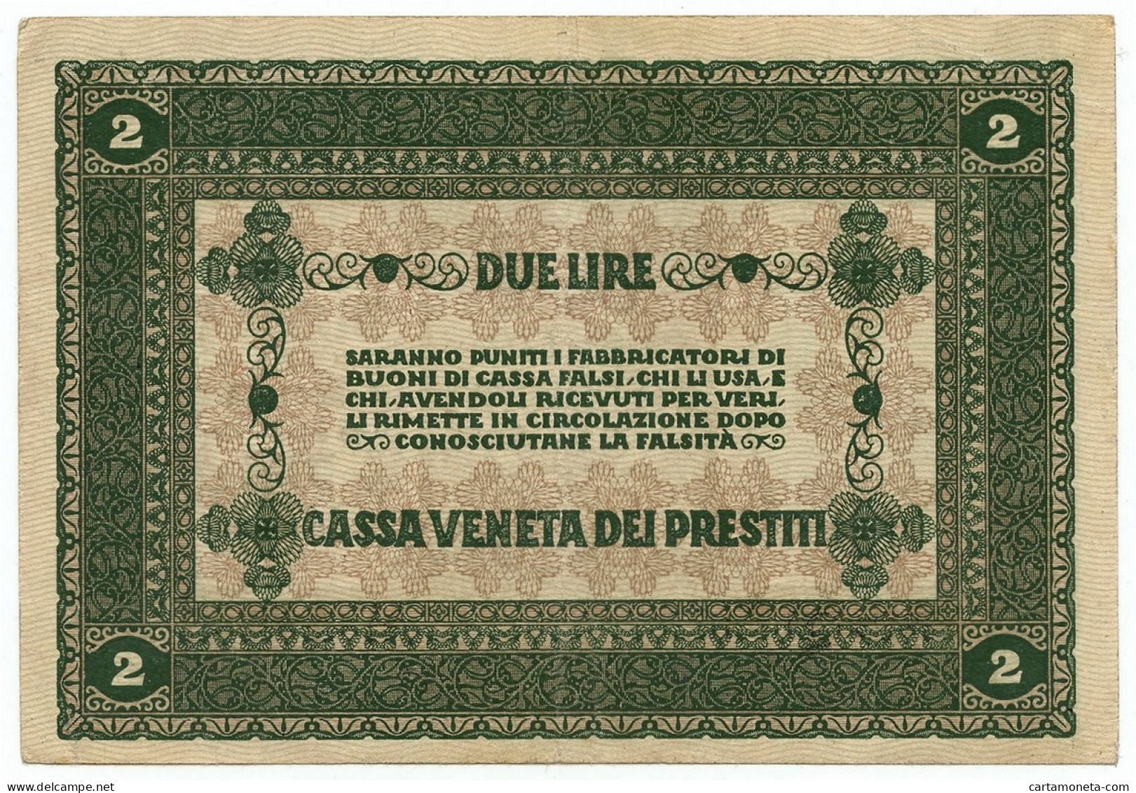 2 LIRE CASSA VENETA DEI PRESTITI OCCUPAZIONE AUSTRIACA 02/01/1918 BB+ - Besetzung Venezia