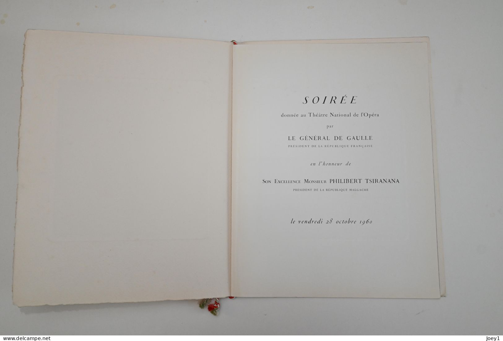 Soirée Du Général De Gaulle à L'Opéra En L'Honneur Du Président Malgache , 28 Octobre 1960 - Programmes