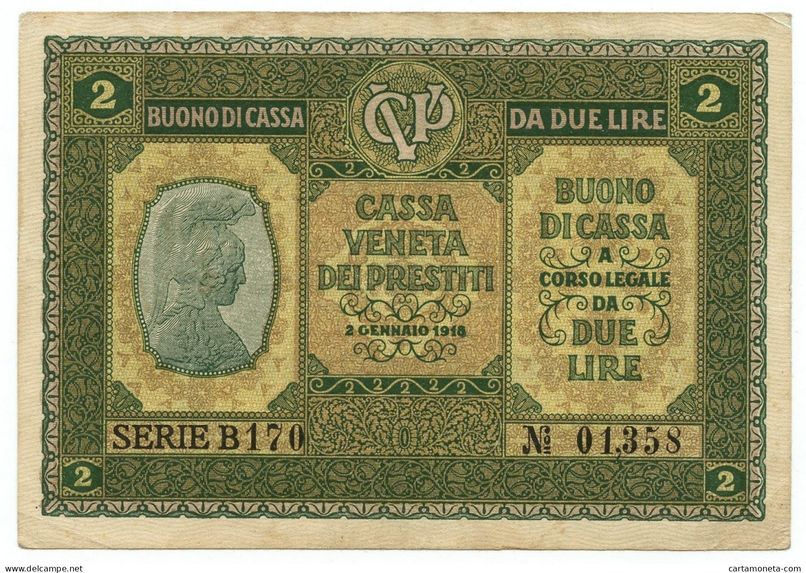 2 LIRE CASSA VENETA DEI PRESTITI OCCUPAZIONE AUSTRIACA 02/01/1918 BB+ - Ocupación Austriaca De Venecia