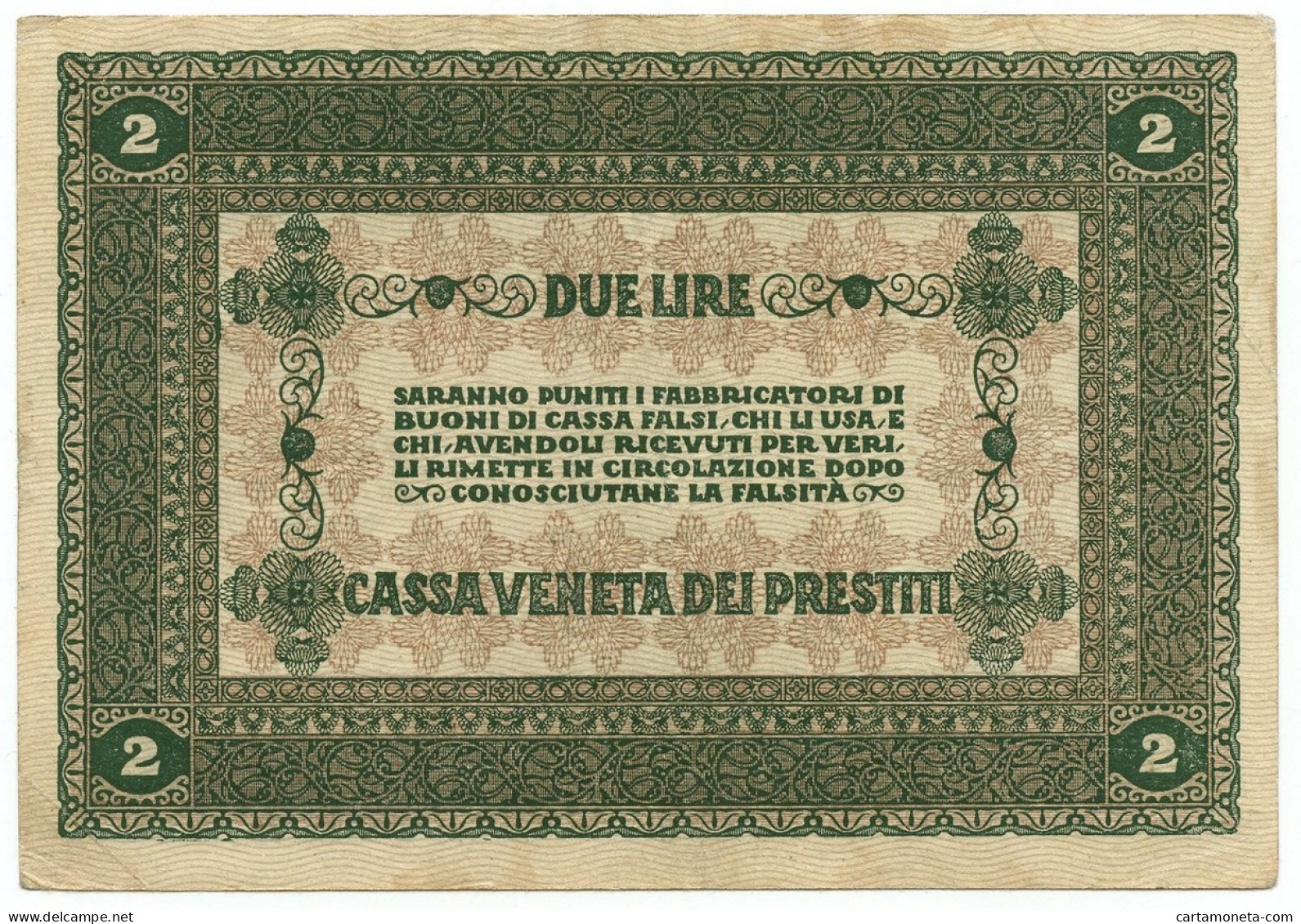 2 LIRE CASSA VENETA DEI PRESTITI OCCUPAZIONE AUSTRIACA 02/01/1918 BB+ - Besetzung Venezia