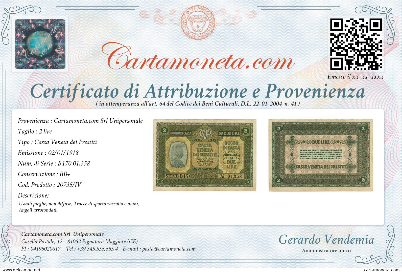 2 LIRE CASSA VENETA DEI PRESTITI OCCUPAZIONE AUSTRIACA 02/01/1918 BB+ - Besetzung Venezia