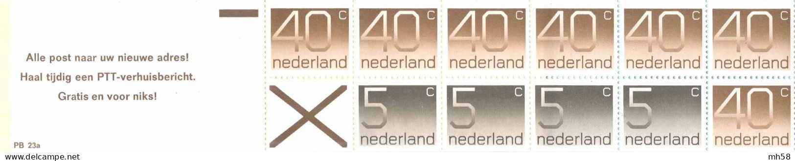 PAYS-BAS NEDERLAND 1976 - Carnet / Booklet / MH Indice PB 23a - 2 G Chiffre - YT C 1044b / MI MH 24 - Libretti