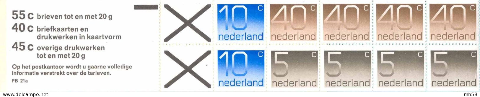 PAYS-BAS NEDERLAND 1976 - Carnet / Booklet / MH Indice PB 21a - 2 G Chiffre - YT C 1041b / MI MH 22 - Carnets Et Roulettes