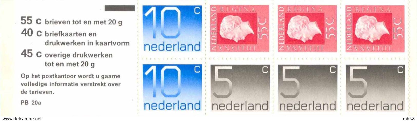 PAYS-BAS NEDERLAND 1976 - Carnet / Booklet / MH Indice PB 20a - 2 G Chiffre / Juliana - YT C 1042b I / MI MH 21 - Carnets Et Roulettes