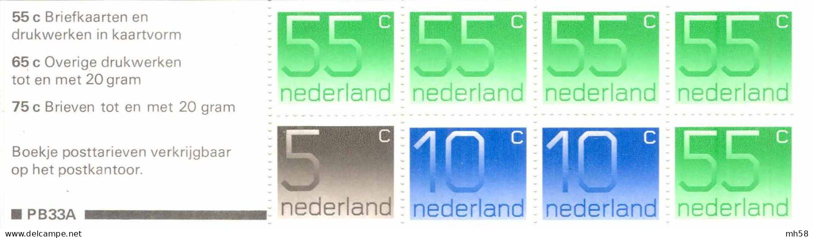 PAYS-BAS NEDERLAND 1986 - Carnet / Booklet / MH Indice PB33A - 3 G Chiffre - YT C 1153b / MI MH 34 - Carnets Et Roulettes