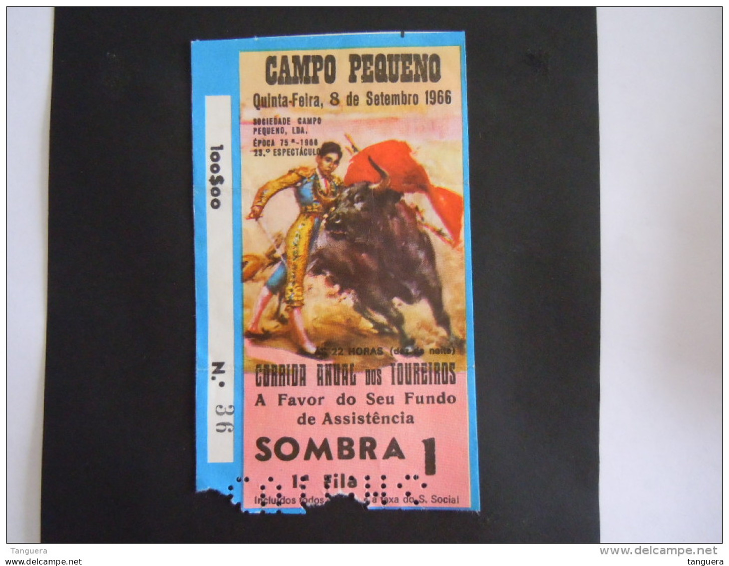 Portugal  Lisboa Ticket De Corrida Campo Pequeno Billet D'entrée 1964 Form. 6,5 X 11 Cm - Tickets D'entrée