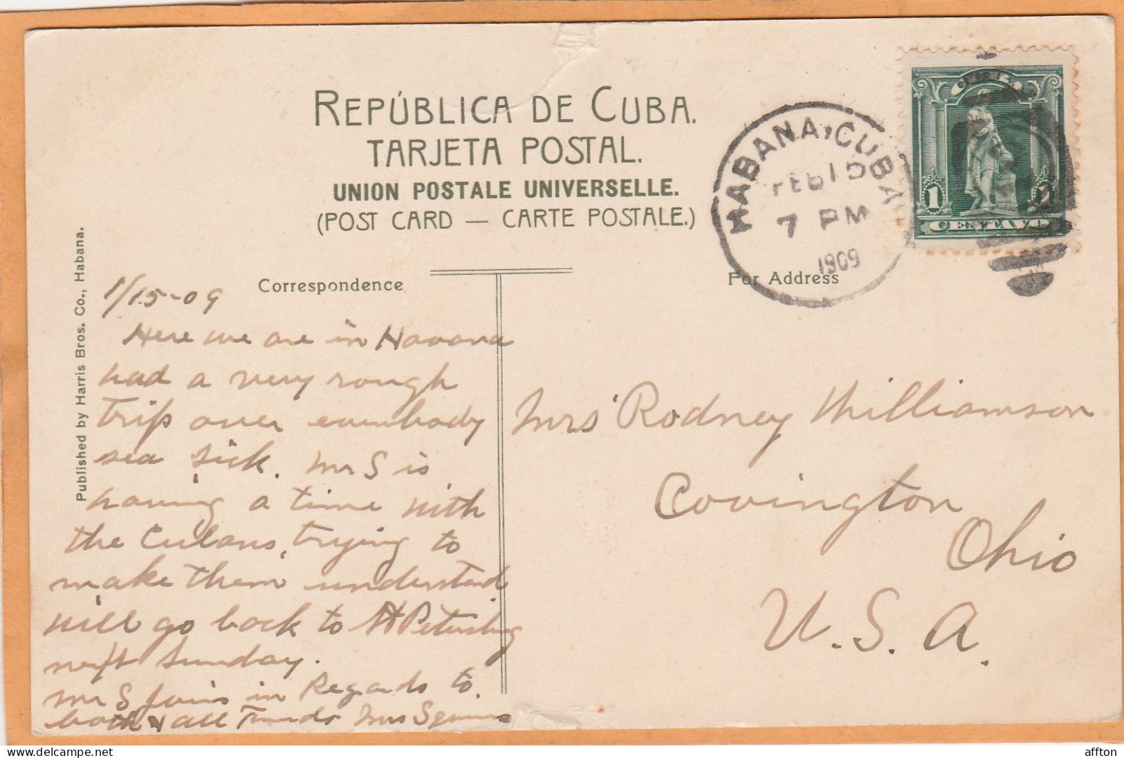 Havana Cuba 1909 Postcard Mailed - Kuba