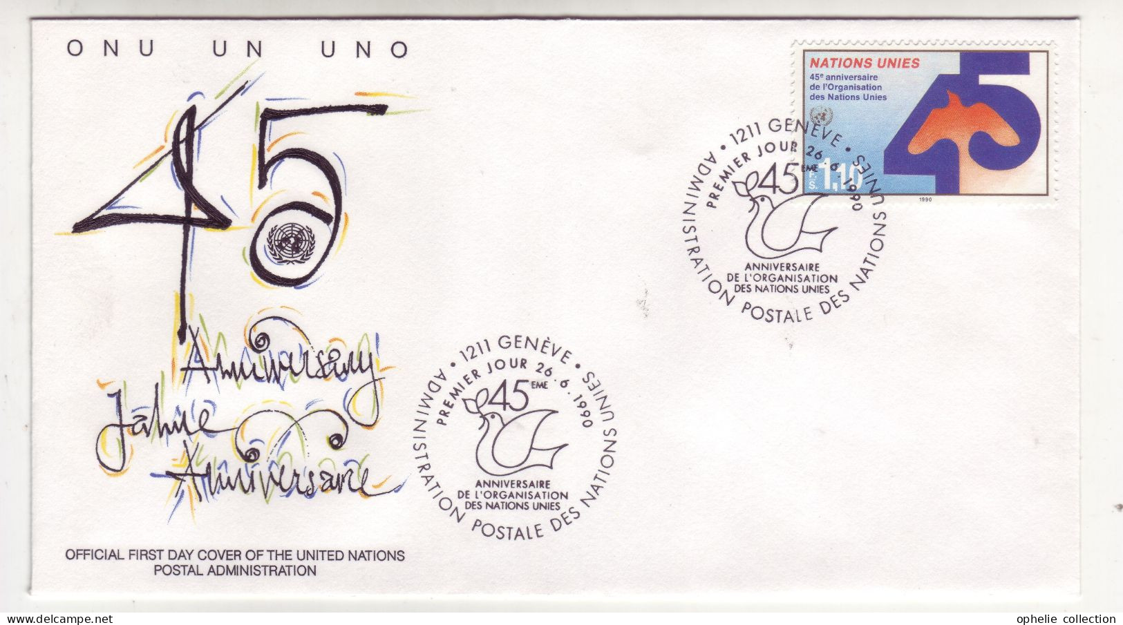 Europe - Nations Unies - Genève FDC 26/06/1990 - 45° Anniversaire De L'organisation - M317 - Usati