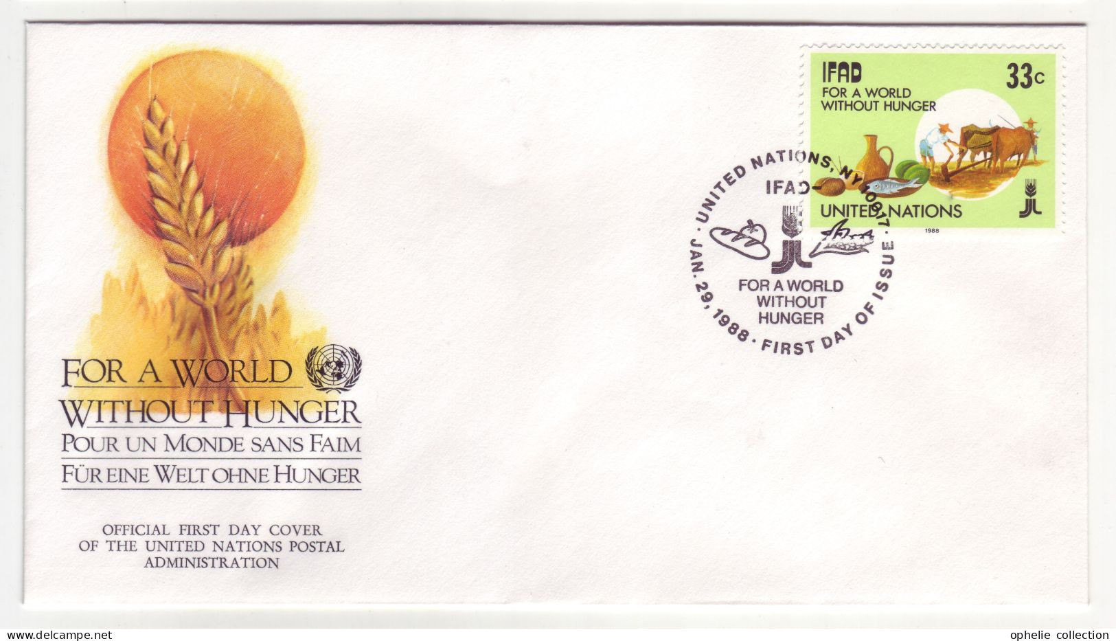 Nations Unies - New-York FDC 29/01/1988 - For A World Without Hunger - M318 - Gebruikt