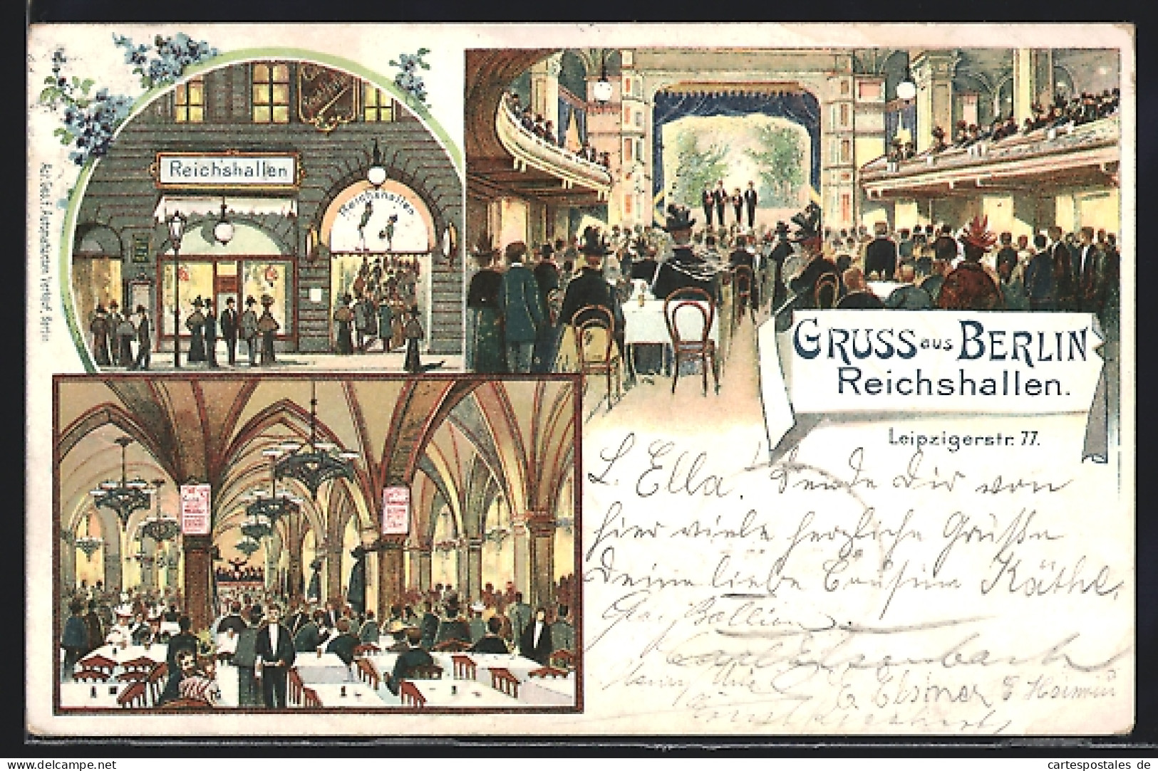 Lithographie Berlin, Reichshallen, Leipzigerstrasse 77, Innenansichten  - Mitte