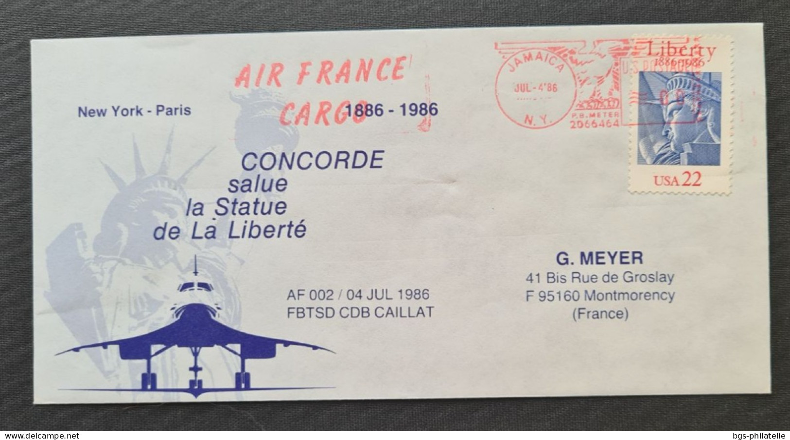 Concorde,  NEW-YORK- PARIS  Le 4/7/86. - Concorde