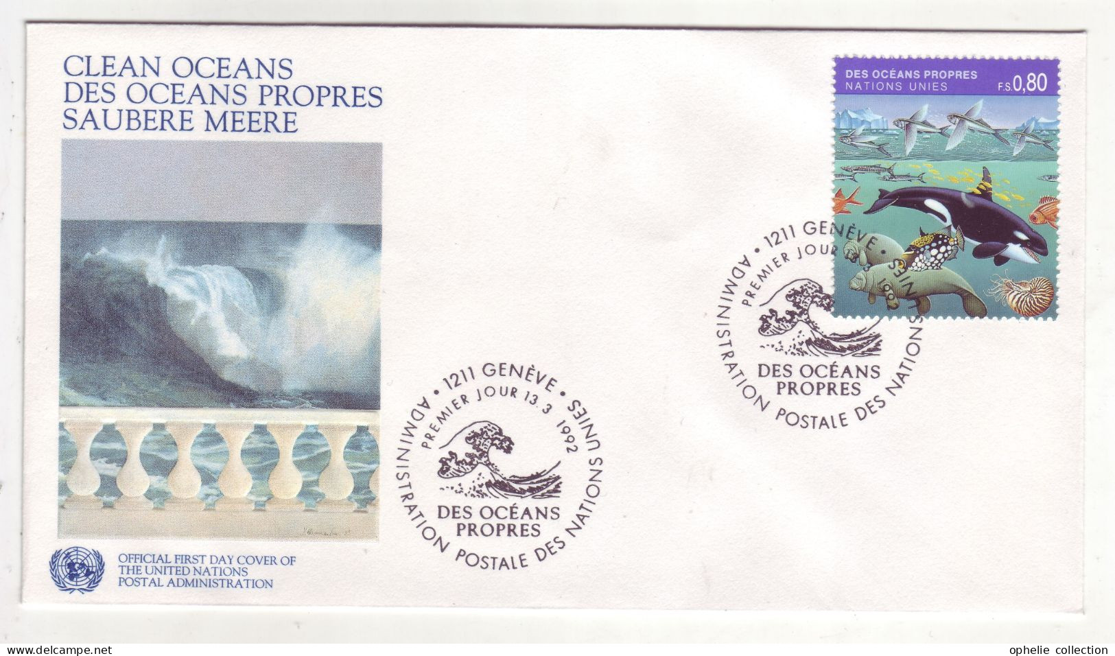 Europe - Nations Unies - Clean Oceans FDC - Genève -13/3/1992- M319 - Usados