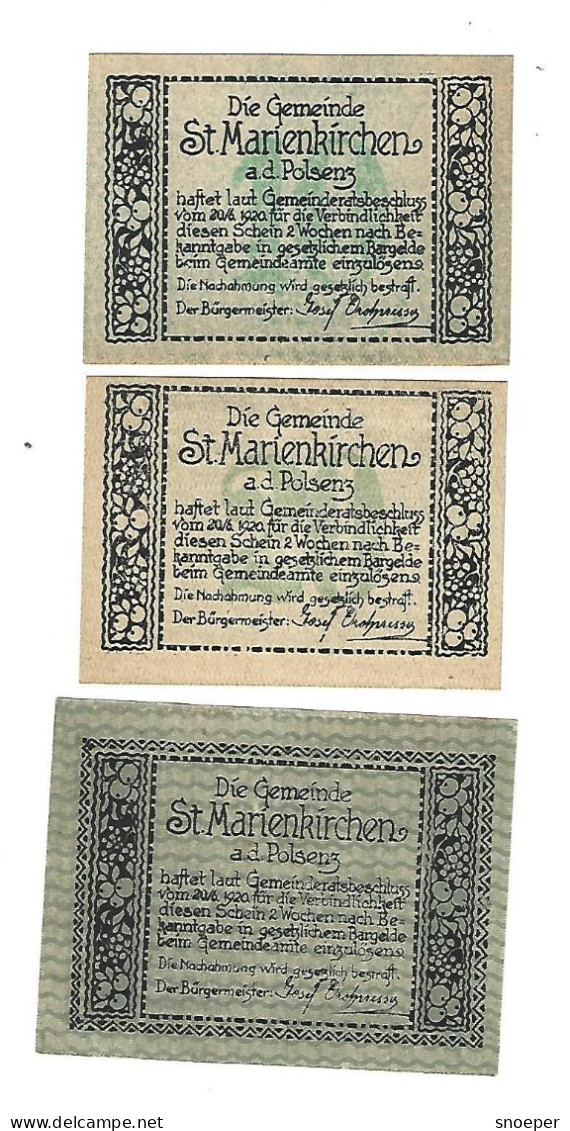 **notgeld   Austria St Marienkirchen A.d. Polsenz Serie Compleet  909a+b+c  Cat Val 3 Euro - Austria