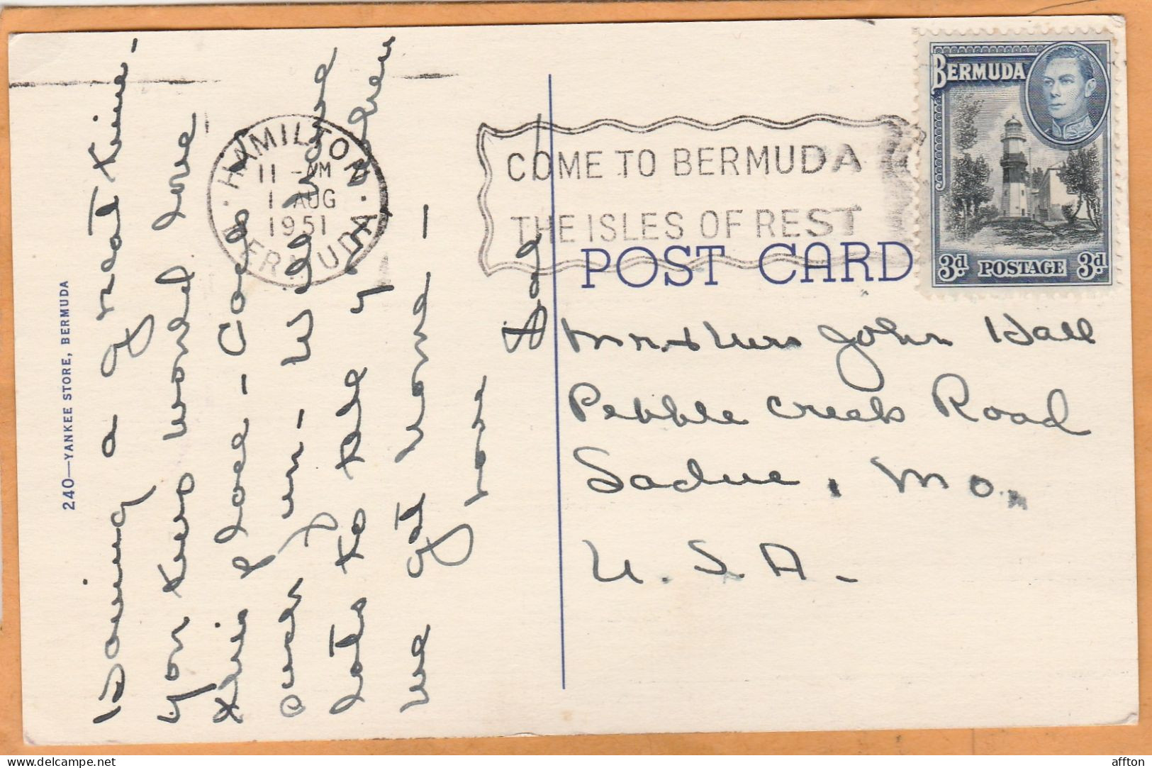 Bermuda 1951 Postcard Mailed - Bermuda