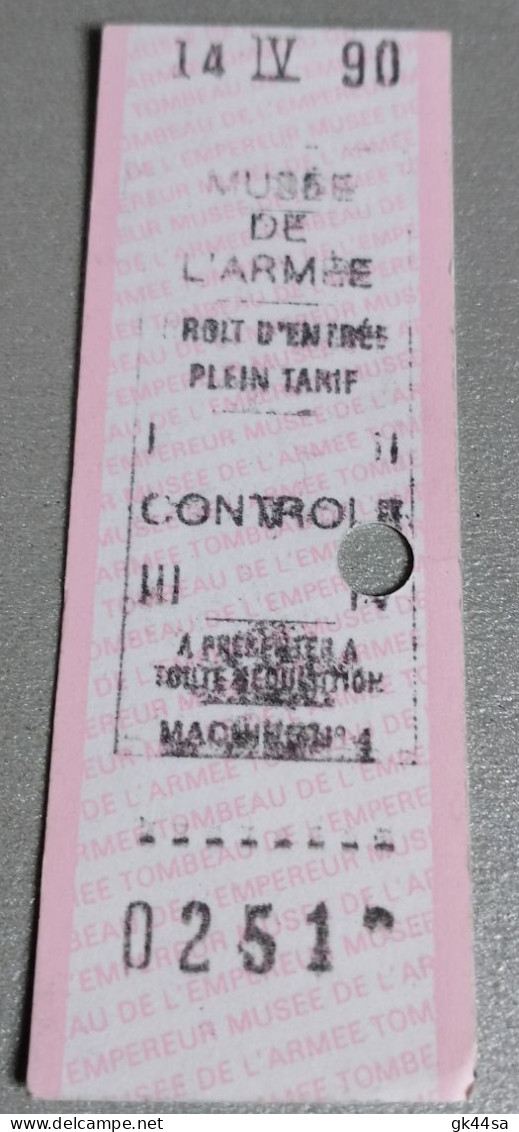 MUSEE DE L'ARMEE - Biglietto D'ingresso 1990 - Tickets D'entrée