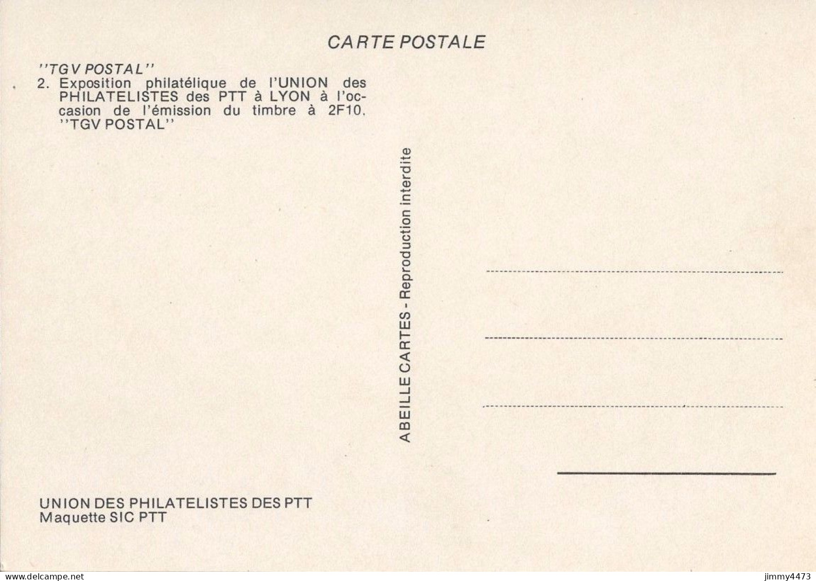 CPM - Exposition De L'UNION Des PHILATELISTES Des PTT à LYON - TGV POSTAL - Edit. ABEILLE CARTES - Bourses & Salons De Collections