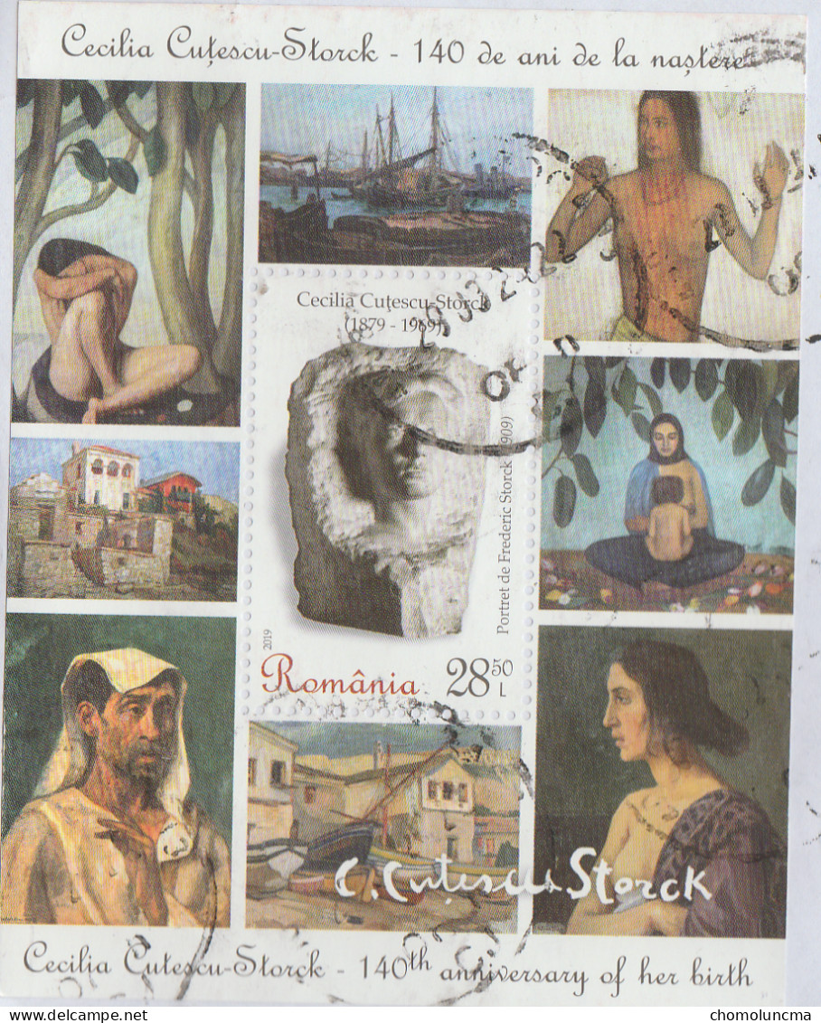 Roumanie Romania Registered Cover Cecilia Cuțescu Storck 140 Th Years Of Birth Block Peinture Painter - Storia Postale