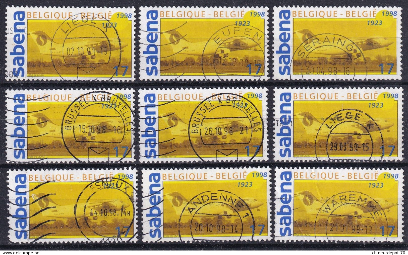 SABENA LIEGE EUPEN SERAING BRUSSEL BRUXELLES ESNEUX ANDENNE WAREMME - Used Stamps