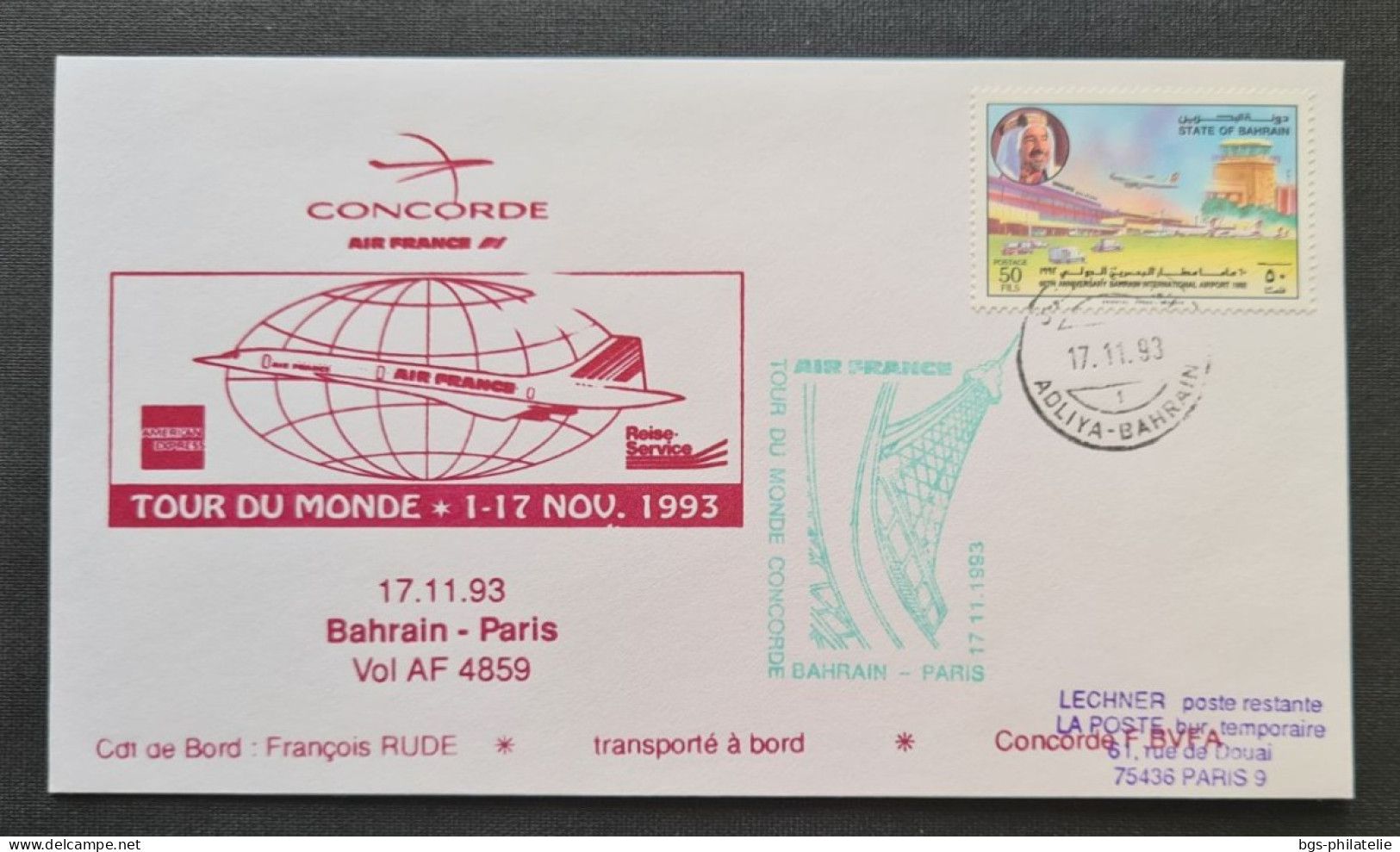 Concorde,  Vol  BAHRAIN - PARIS  Le 18/11/93. - Concorde