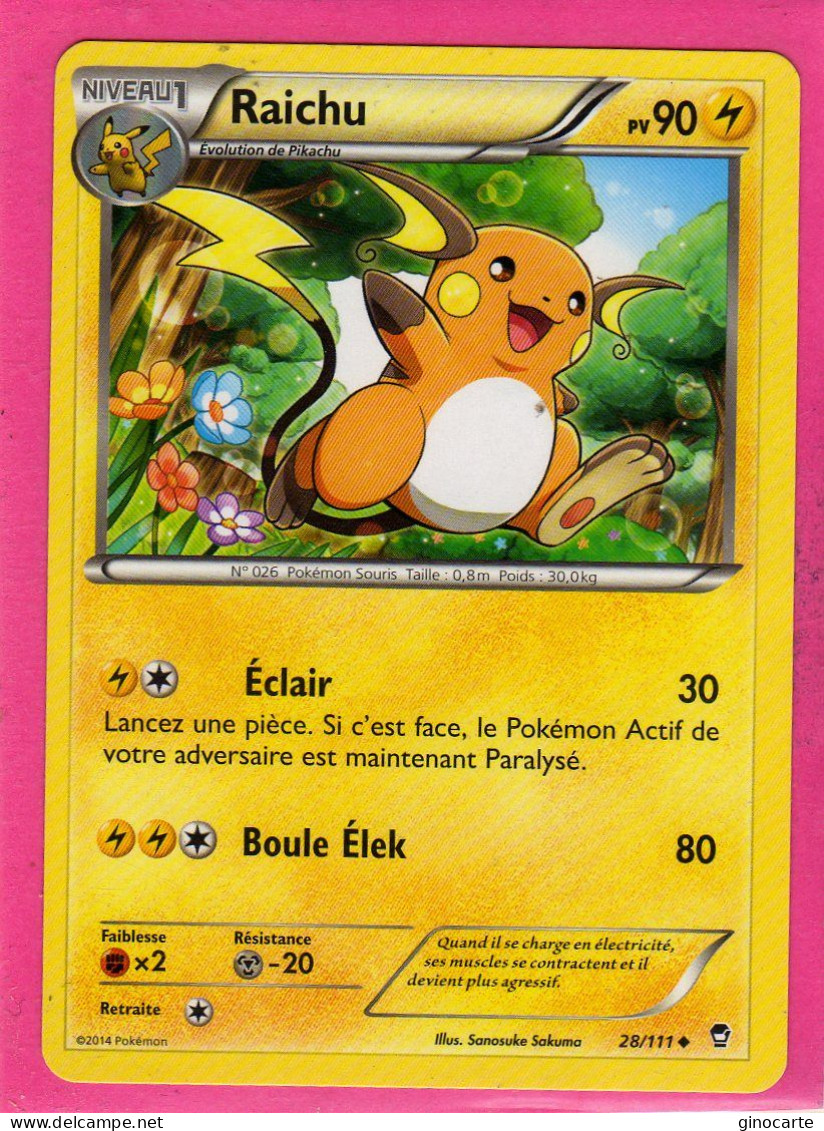 Carte Pokemon Francaise 2014 Xy Poings Furieux 28/111 Raichu 90pv Neuve - XY