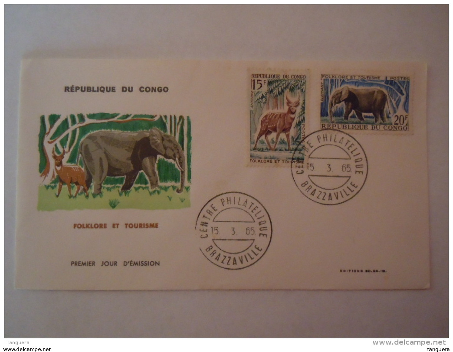 Congo Republique Populaire Brazzaville 1965 FDC  Antilope éléphant Olifant Folklore Et Tourisme Yv 162-163 - Gibier