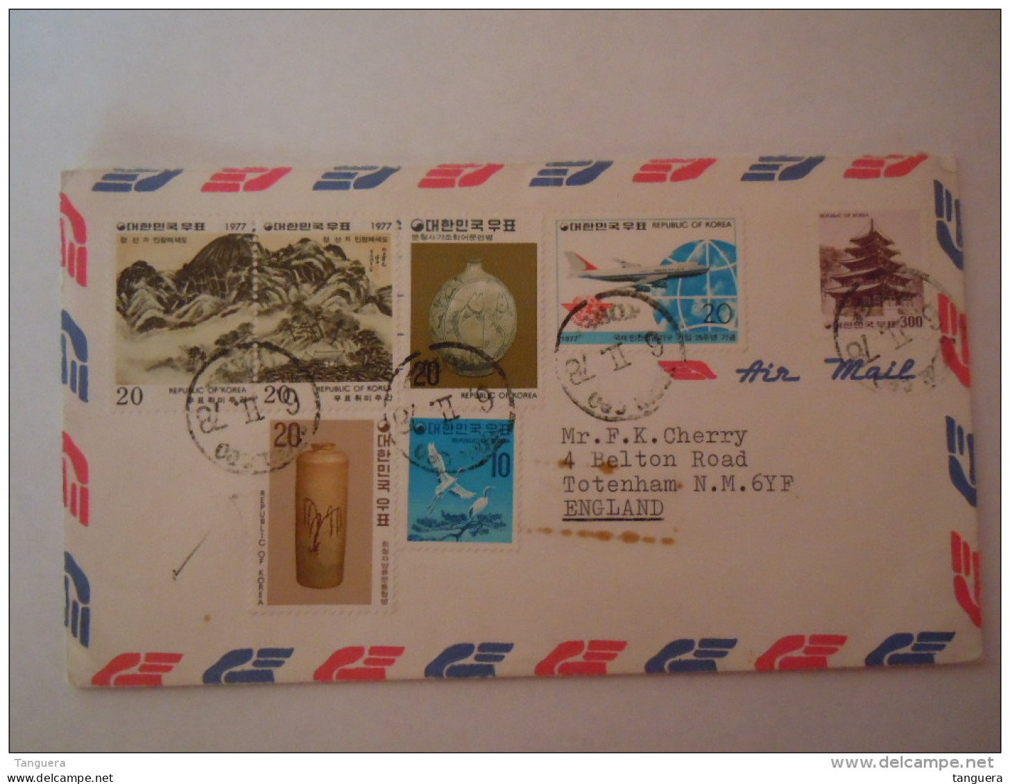 Korea Coree Du Sud 1978 Letrre Pour England Tableau Poteries Avion Serie Courante - Korea (Zuid)