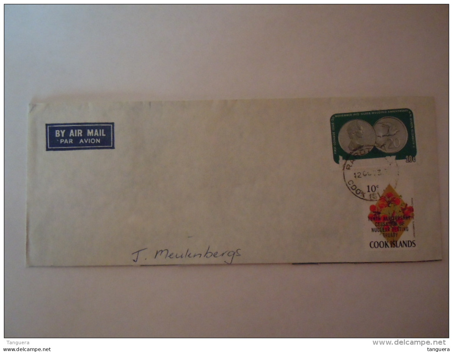 Cook 1973 Letrre Cover (part)  Fleurs  "Tenth Anniversary Cessation Of Nuclear Testing Treaty Monnaie Yv 344 336 - Cookeilanden