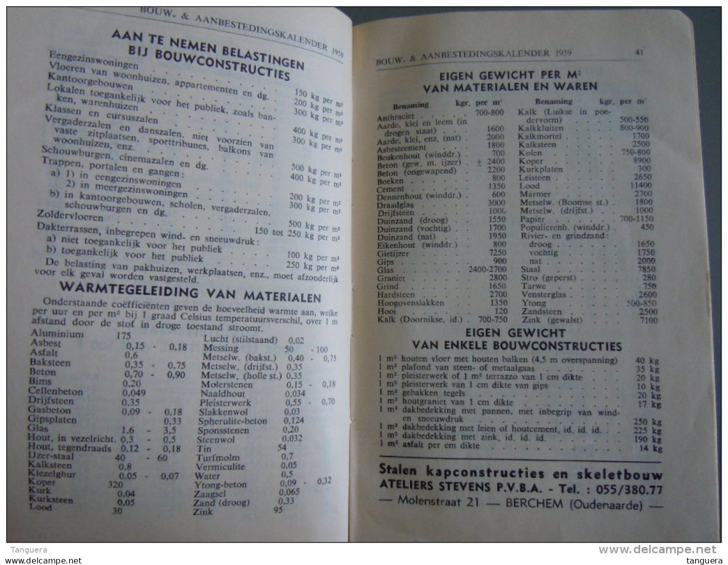 Vlaamse Bouw-en Aanbestedingskalender 1959 Uitgave De Bouwkroniek Brussel Agenda Du Batiment Et Des Adjudications - Practical