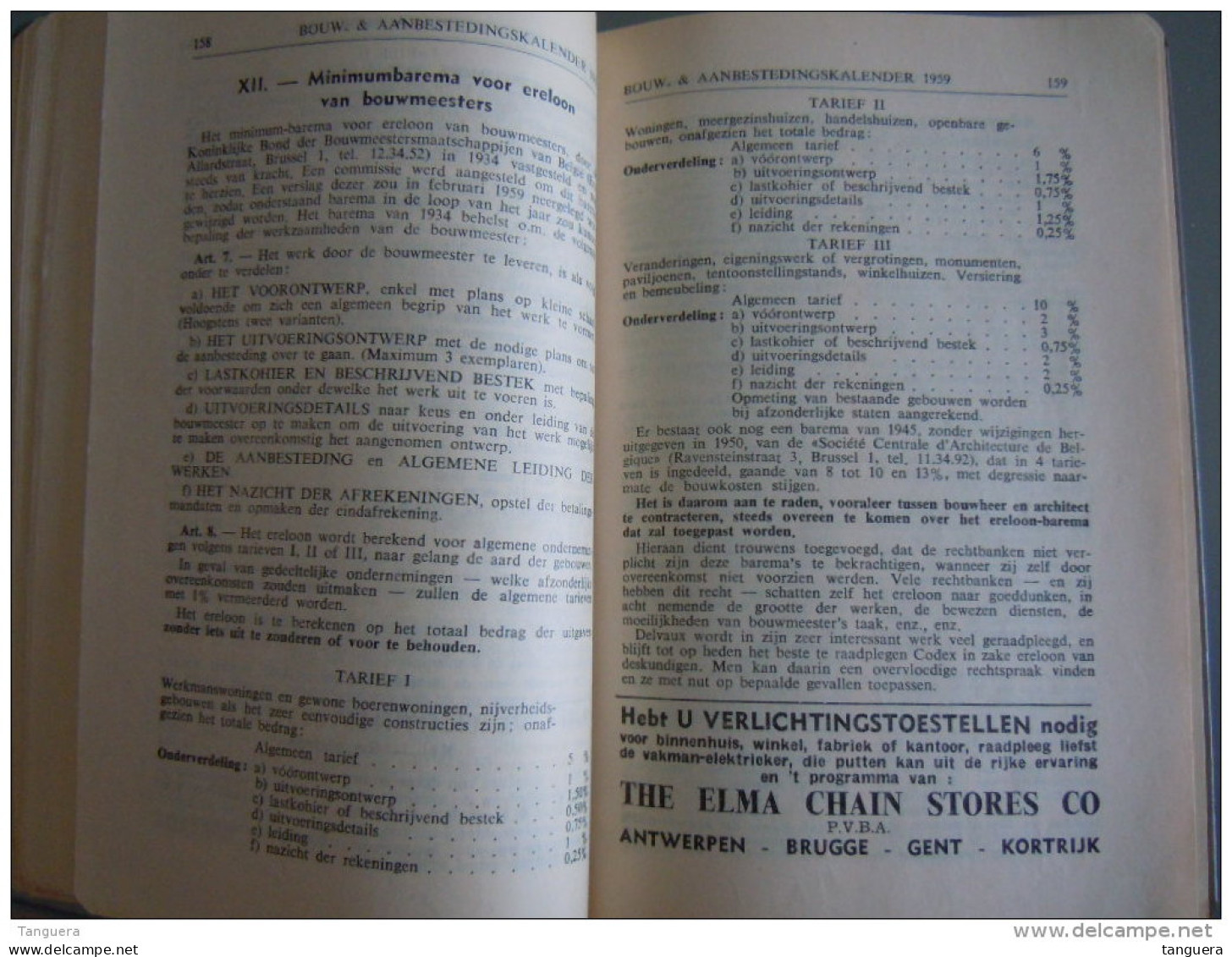 Vlaamse bouw-en aanbestedingskalender 1959 Uitgave de bouwkroniek Brussel Agenda du batiment et des adjudications