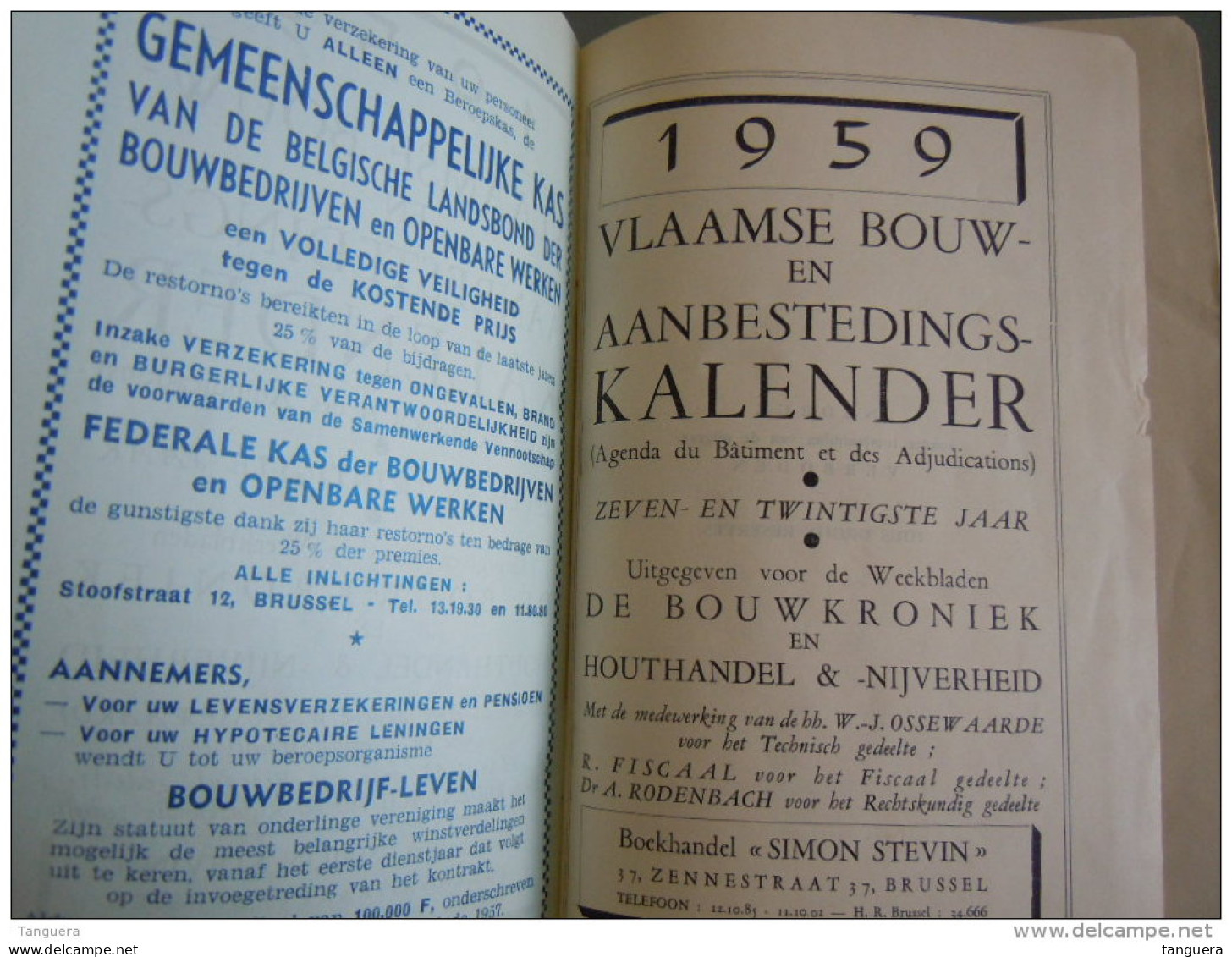 Vlaamse bouw-en aanbestedingskalender 1959 Uitgave de bouwkroniek Brussel Agenda du batiment et des adjudications