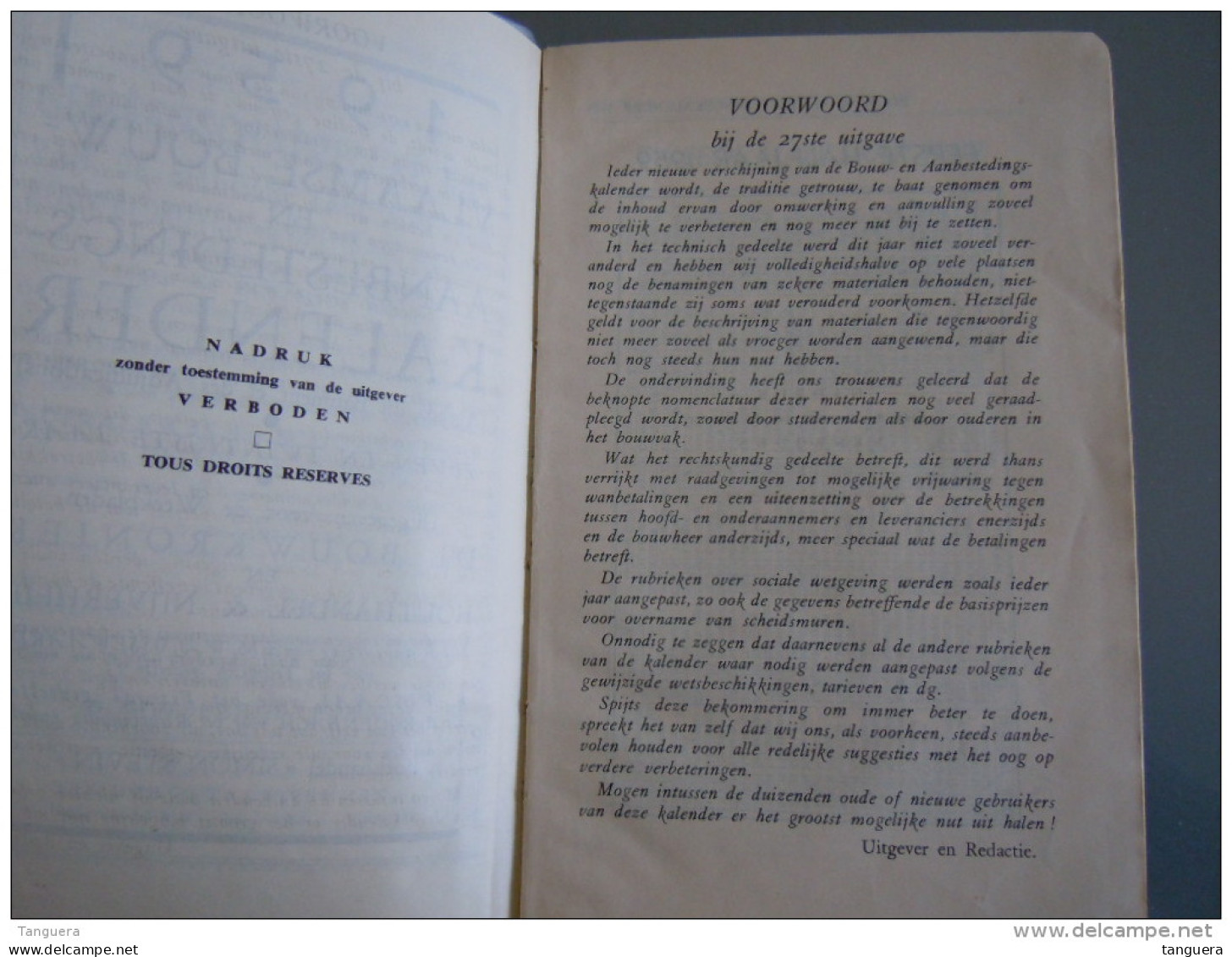 Vlaamse bouw-en aanbestedingskalender 1959 Uitgave de bouwkroniek Brussel Agenda du batiment et des adjudications