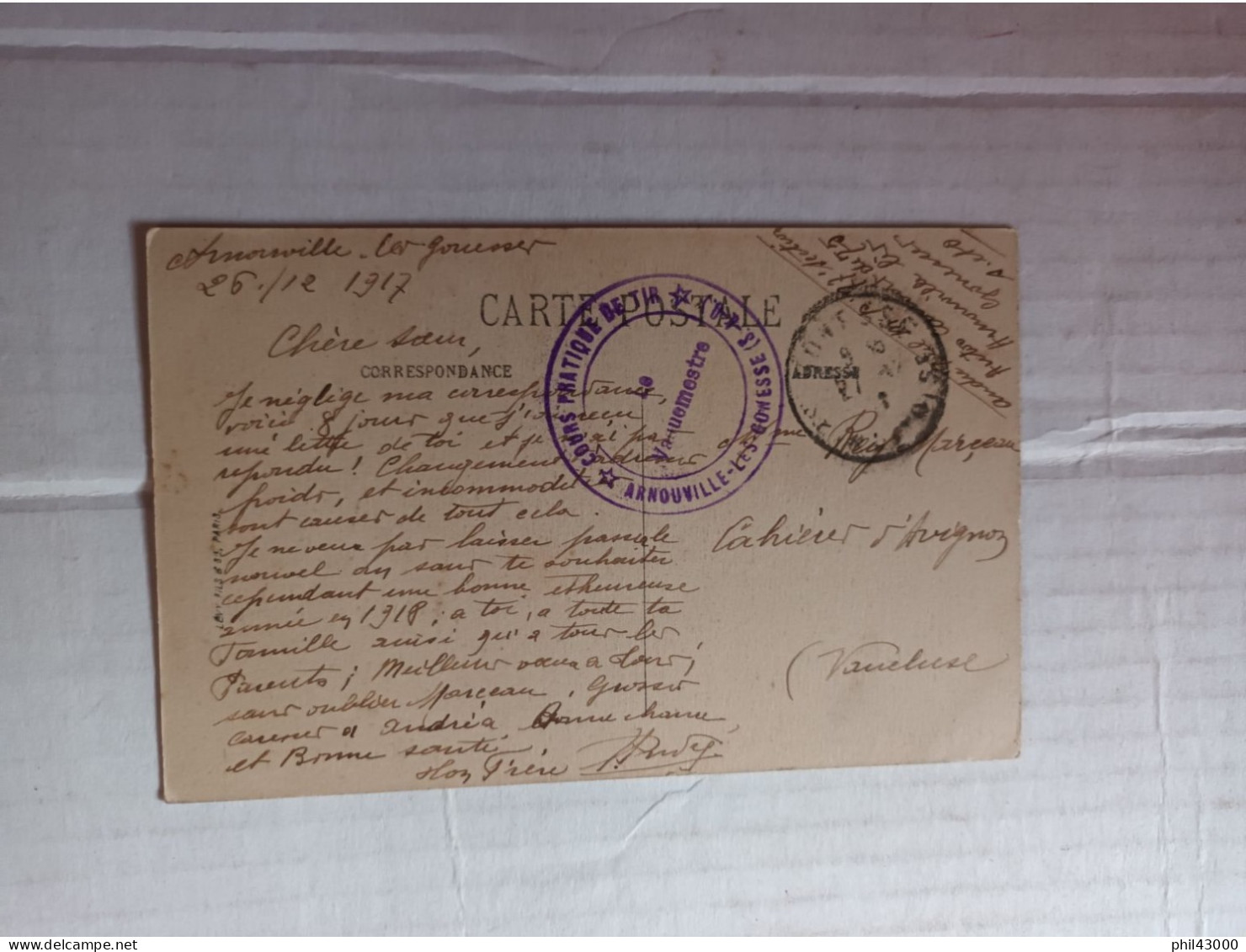 CACHET MILITAIRE SUR CPA COURS PRATIQUE DE TIR LE VAGUEMESTRE ARNOUVILLE-LES-GONESSES - Documents