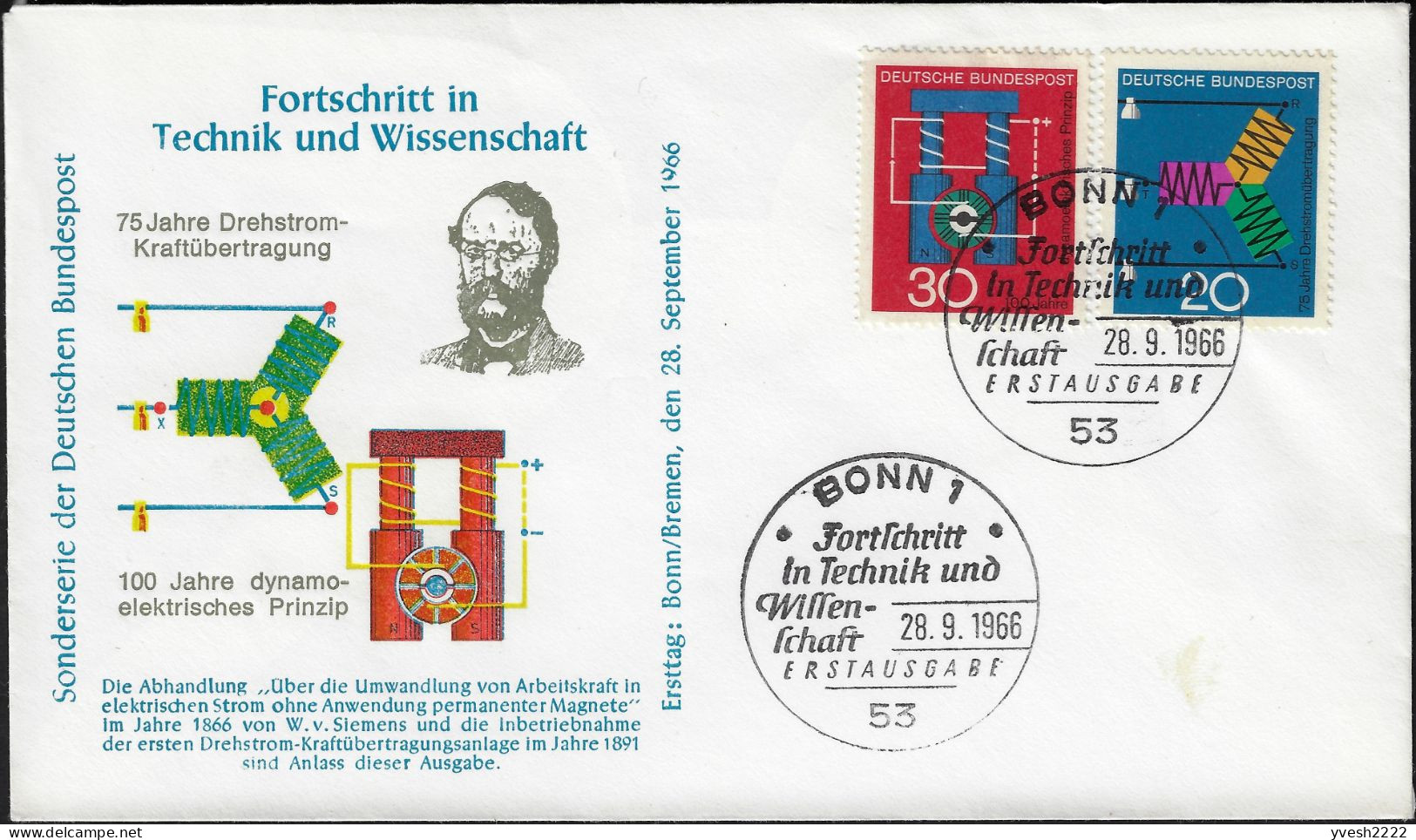 Allemagne 1966 Y&T 378 Et 379 Sur FDC. Transmission Triphasée  Et Dynamo électrique - Elektrizität