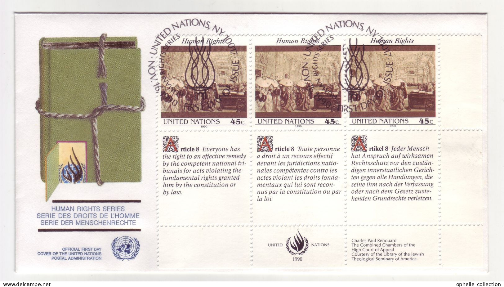 Nations Unies - New-York FDC - Serie Des Droits De L'Homme - 16/11/1990 -  M330 - Oblitérés
